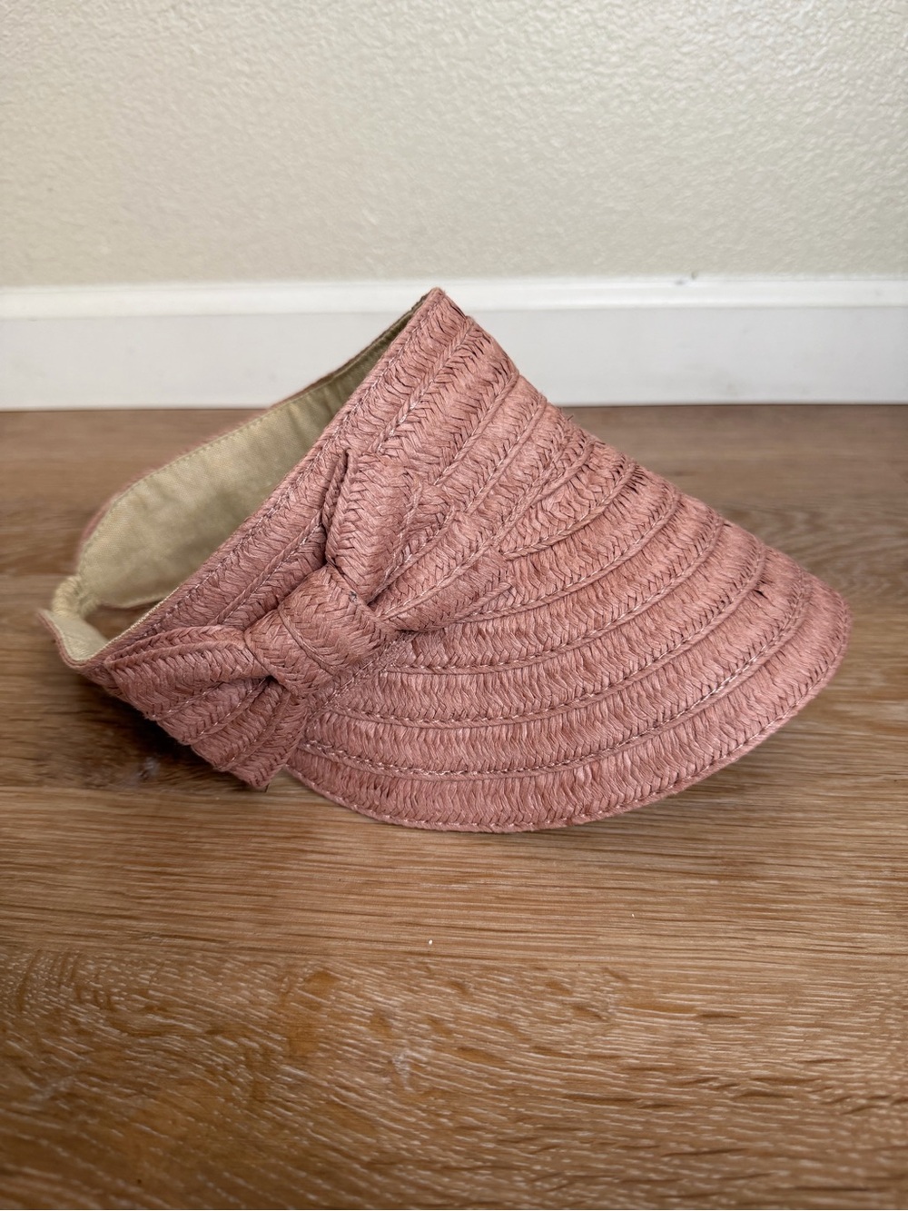 Betsey Johnson CaBow Cutie Blush Straw Visor Summer Hat, OS